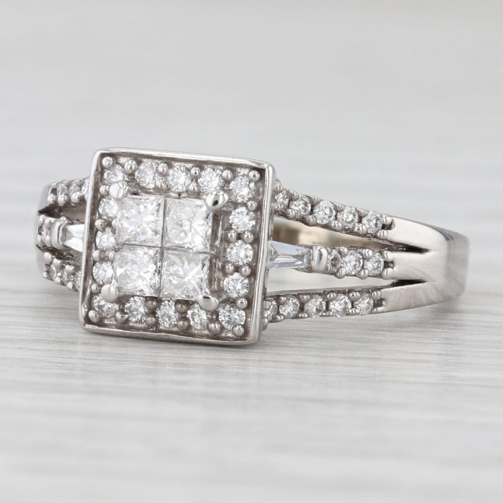 Light Gray 0.54ctw Diamond Princess Halo Engagement Ring 10k White Gold Size 6