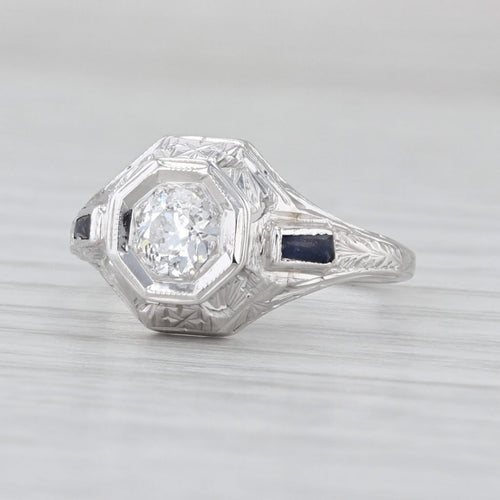 Vintage Art Deco 0.44ctw Diamond Lab Created Sapphire Engagement Ring 18k Gold