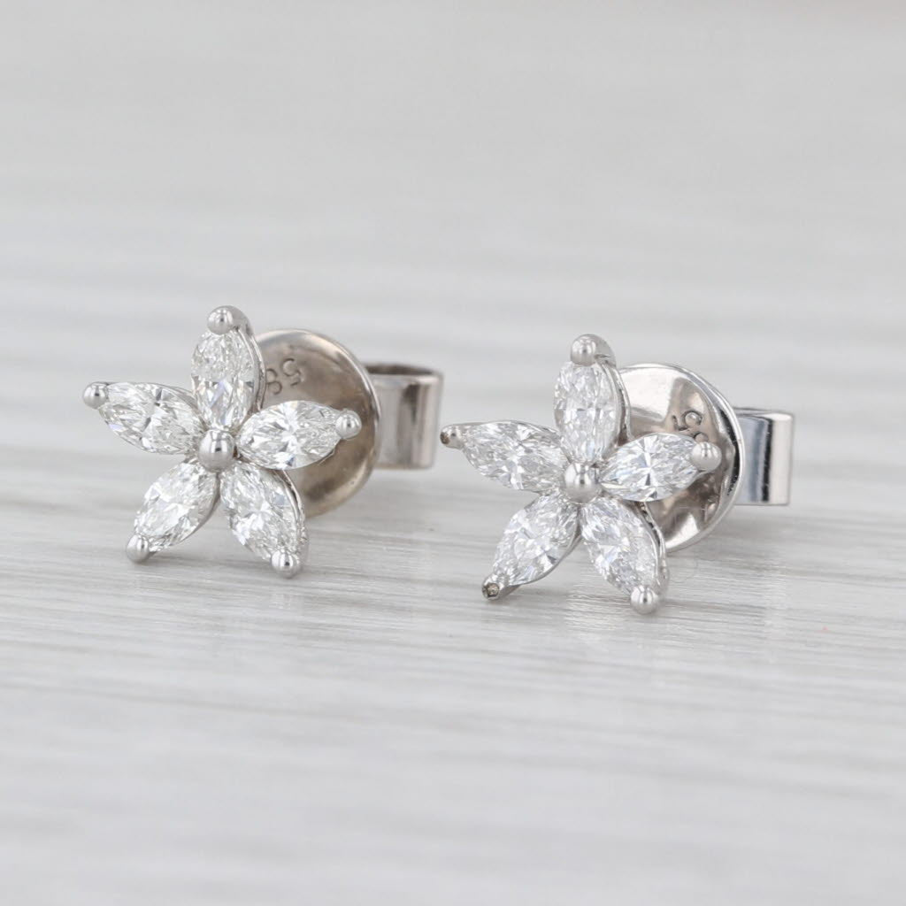 0.45ctw Diamond Flower Stud Earrings 14k White Gold Floral Studs