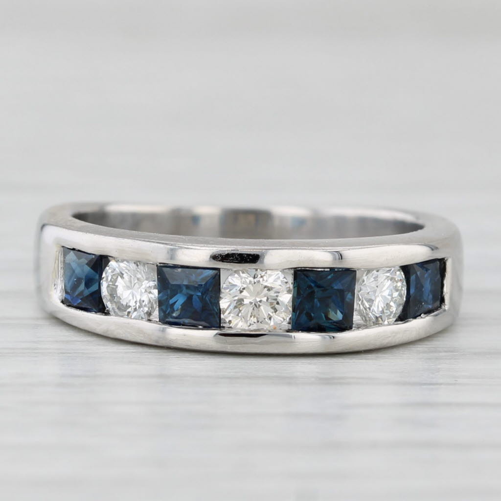 Light Gray 1ctw Blue Sapphire Diamond Ring 950 Platinum Wedding Band Size 4.5-4.75