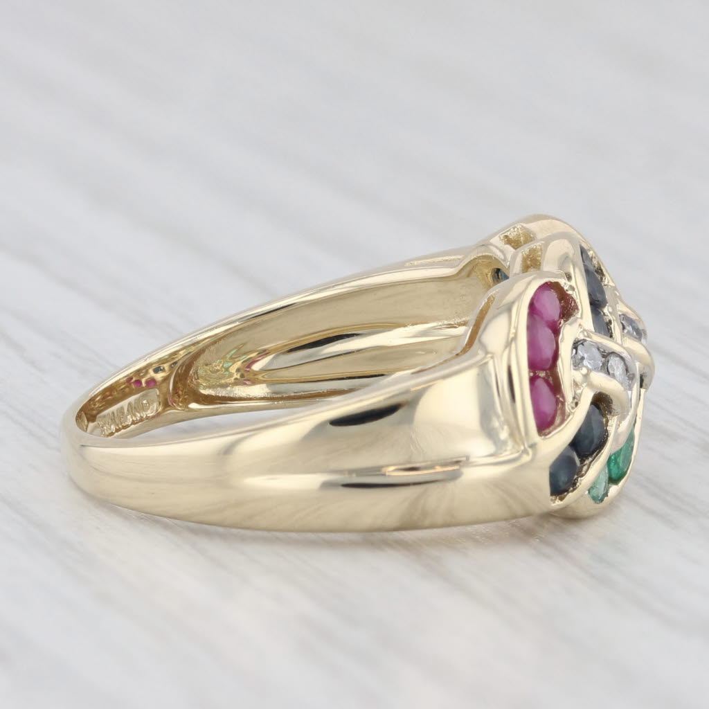 Light Gray 1.37ctw Woven Gemstone Ring 14k Gold Diamond Emerald Sapphire Lab Created Ruby