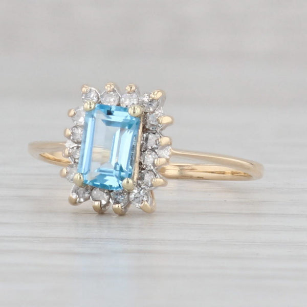 0.84ctw Emerald Cut Blue Topaz Diamond Halo Ring 14k Gold Size 5.5 Engagement