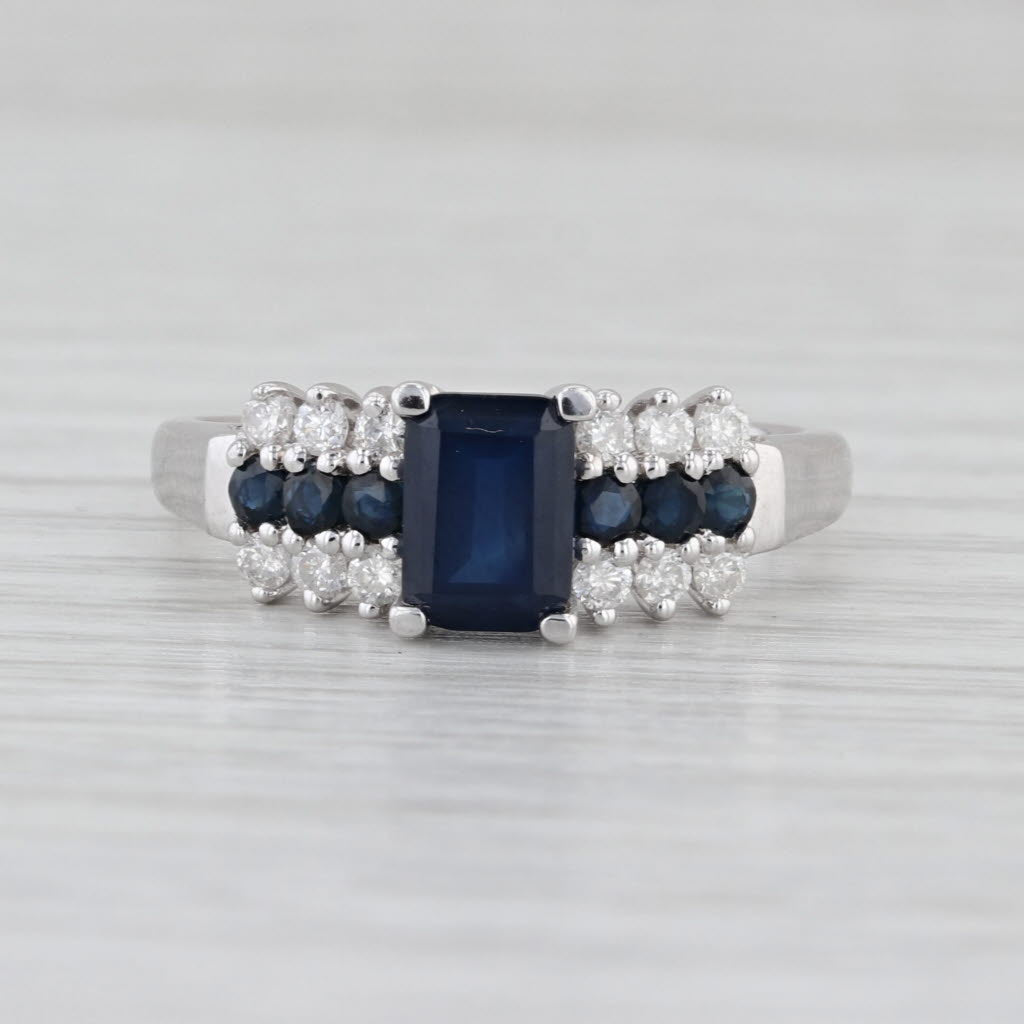 1.85ctw Emerald Cut Blue Sapphire Diamond Ring 10k White Gold Sz 9.25 Engagement