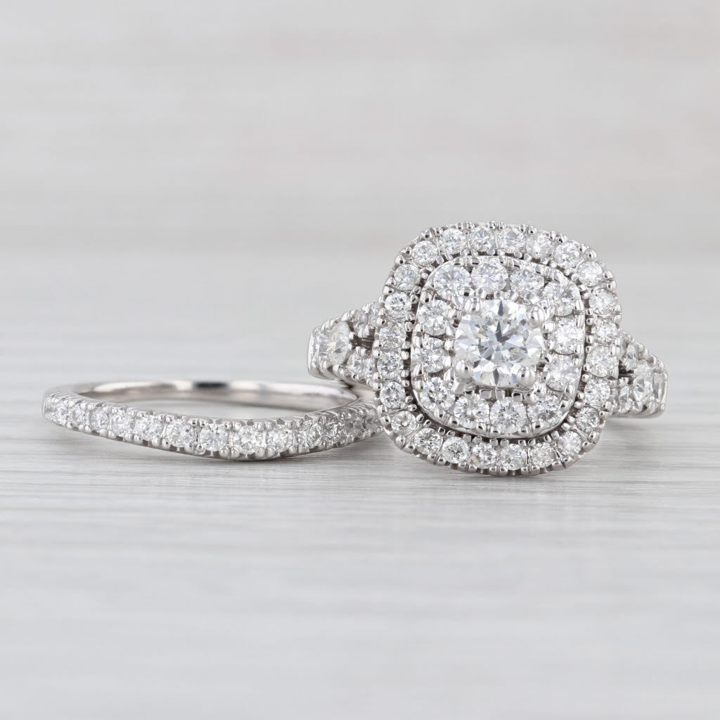 2ctw Diamond Double Halo Engagement Ring Wedding Band Bridal Set 14k White Gold
