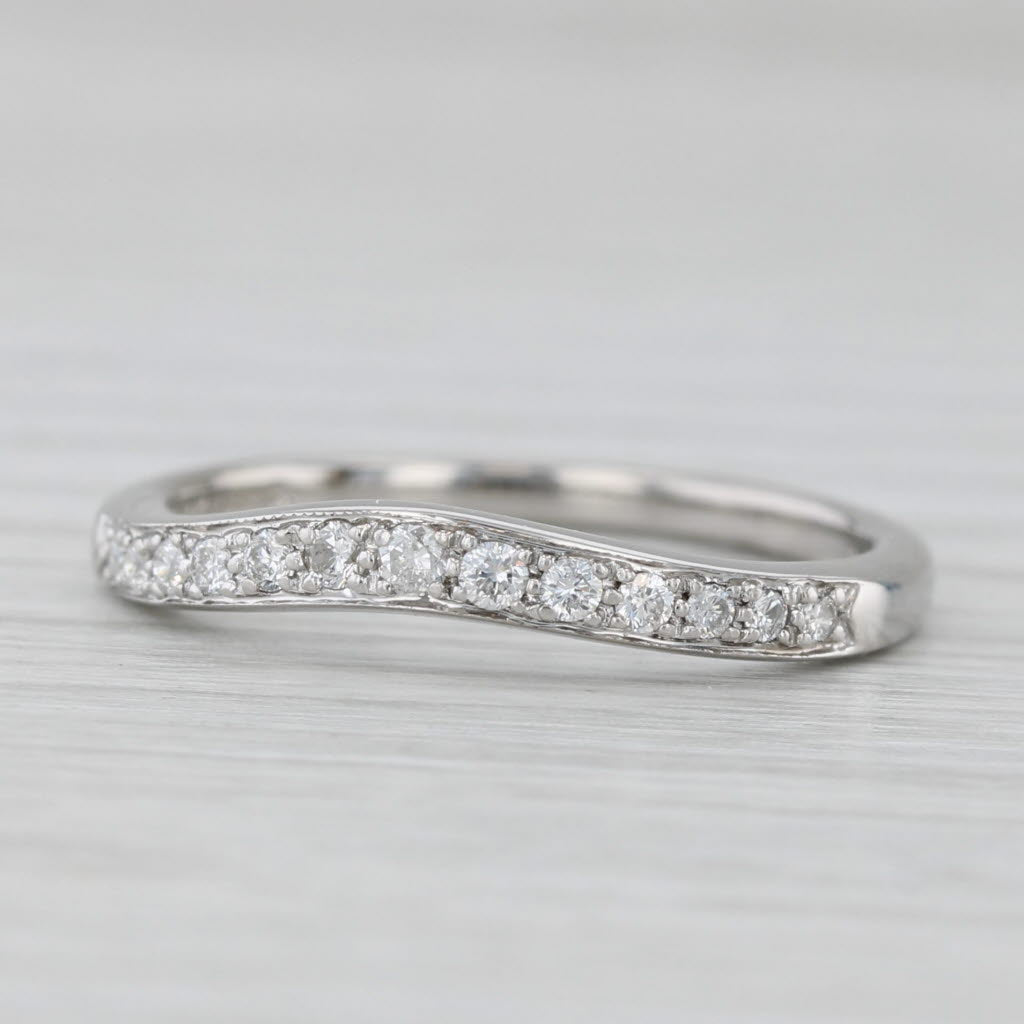 Light Gray 0.15ctw Contoured Diamond Wedding Band 14k White Gold Stackable Size 7 Ring