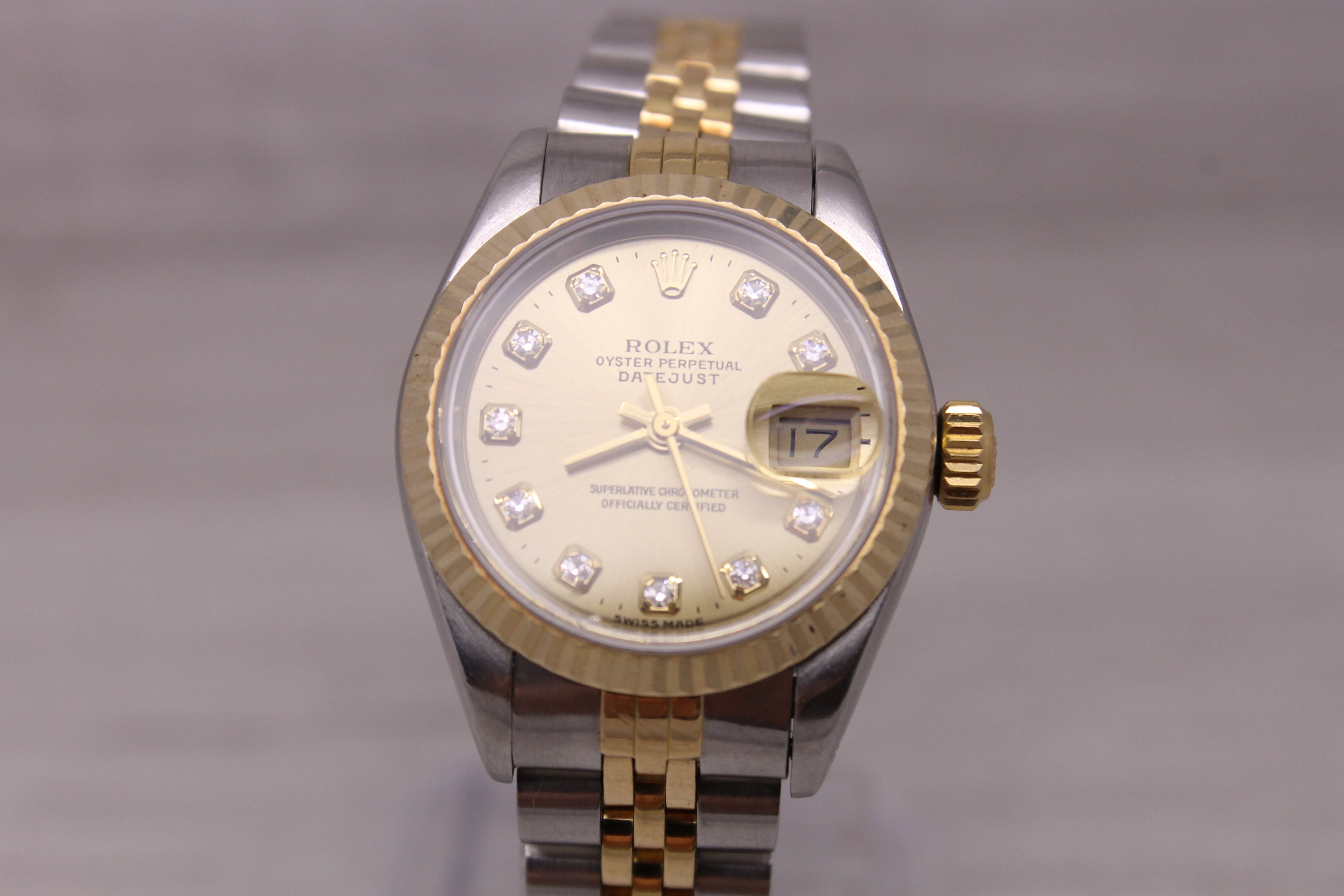 Light Slate Gray Vintage 1989 Rolex Datejust 69173 Ladies 26mm Steel 18k Automatic Watch Jubilee