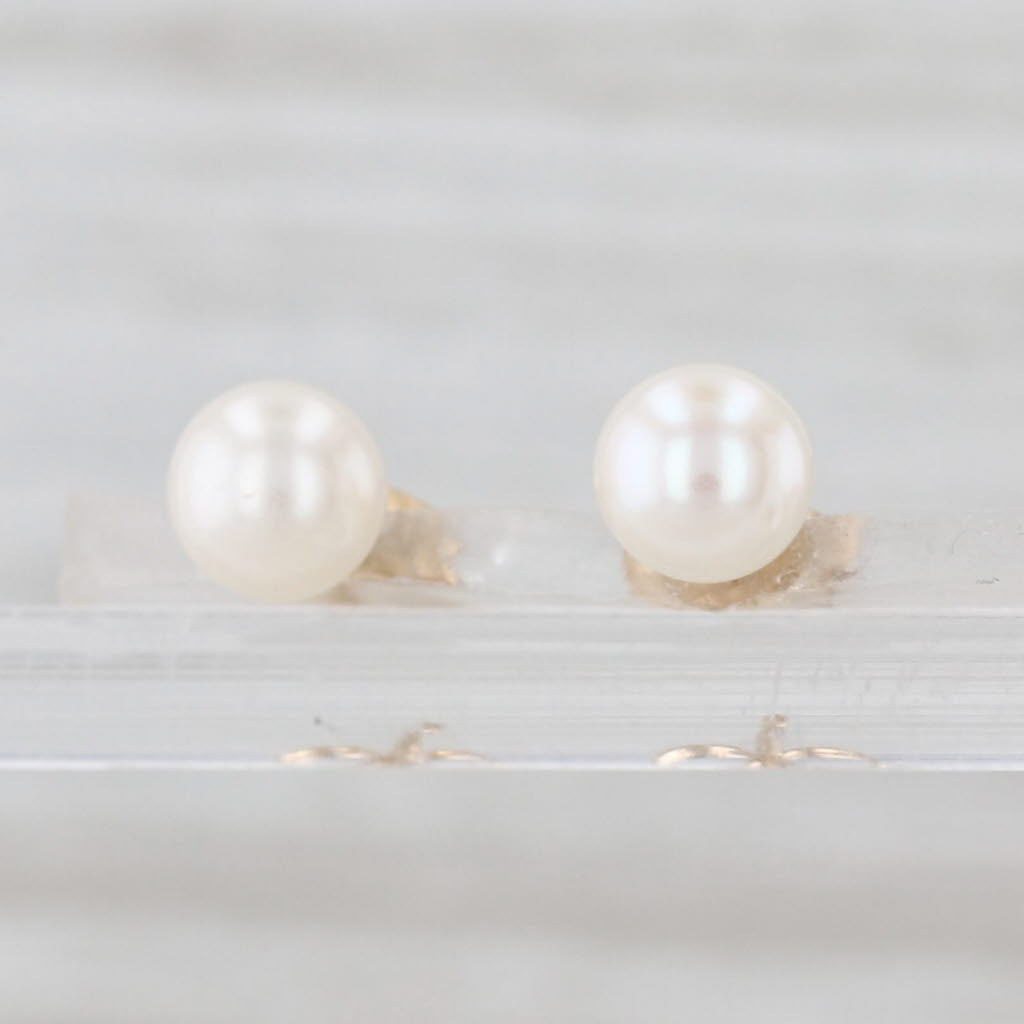 Cultured Pearl Stud Earrings 14k Yellow Gold 5.4mm Round Bead Studs