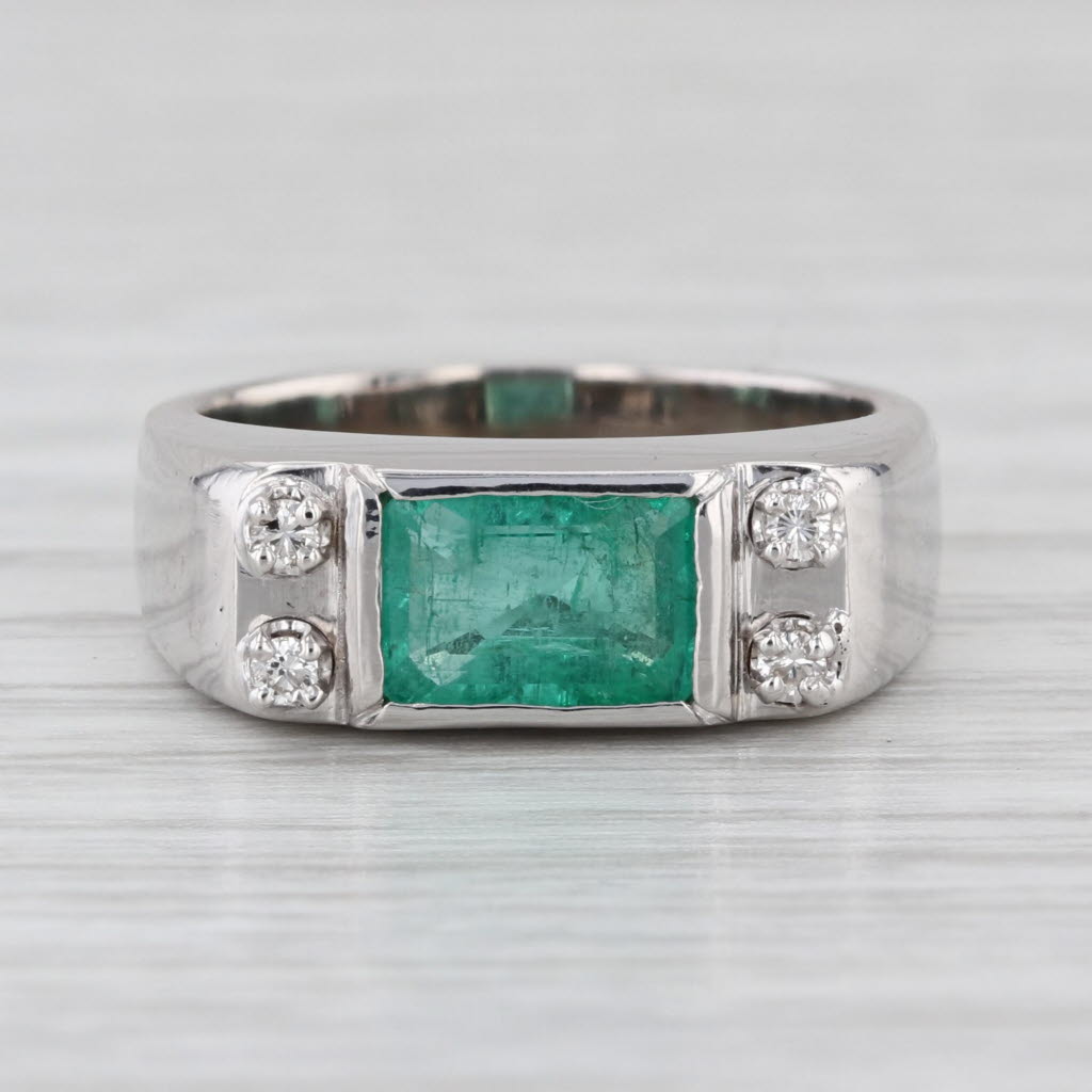 Vintage 0.83ctw Emerald Diamond Ring 14k White Gold Size 5