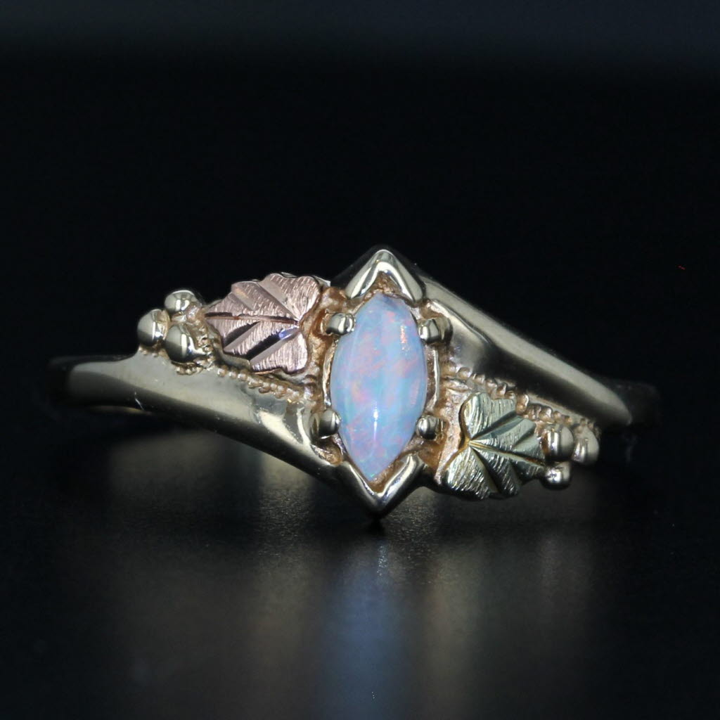 Black Coleman Co Black Hills Gold Opal Leaf Ring 10k Yellow Rose Green Gold Size 7