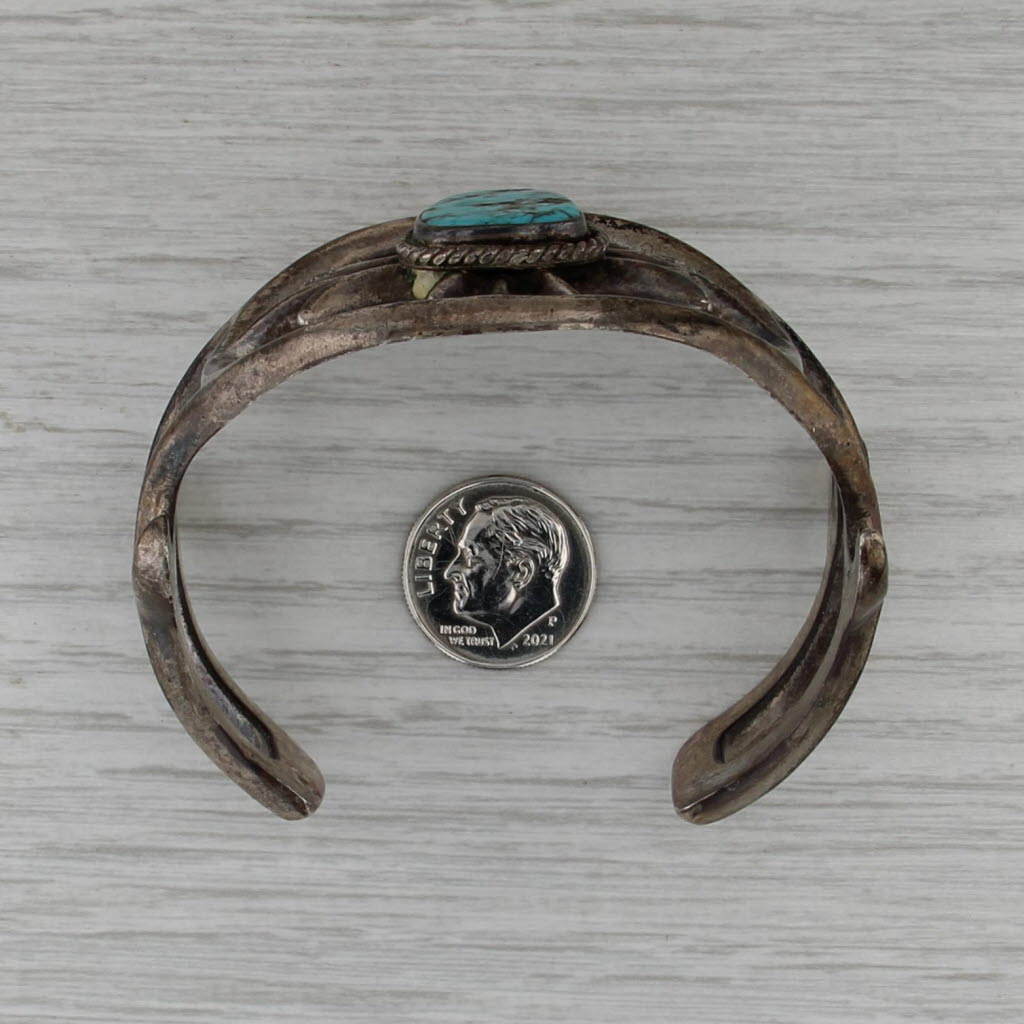 Turquoise Cuff Bracelet Sandcast Silver Vintage Native American Statement