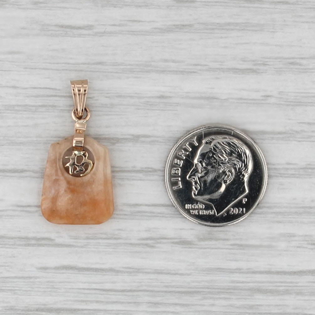 Jadeite Jade Orange Chinese Character Pendant 14k Yellow Gold