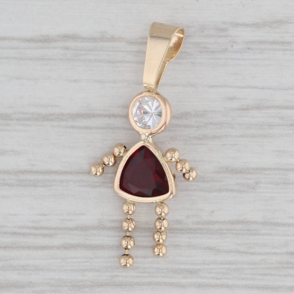 Gray Cubic Zirconia Birthstone Girl Doll Pendant 14k Yellow Gold Charm January July