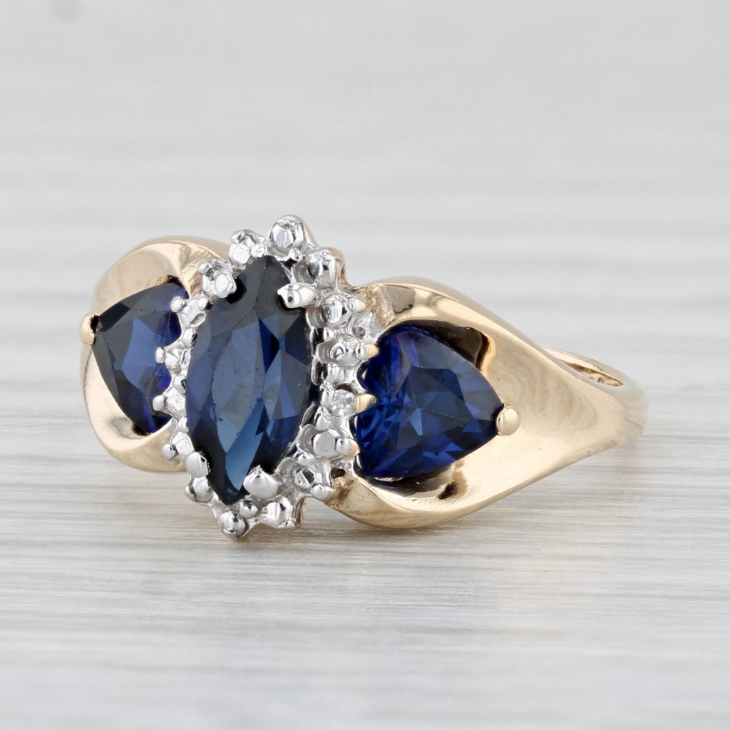 Light Gray Lab Created Blue Sapphire Marquise Blue Sapphire Ring 10k Yellow Gold Size 7.25