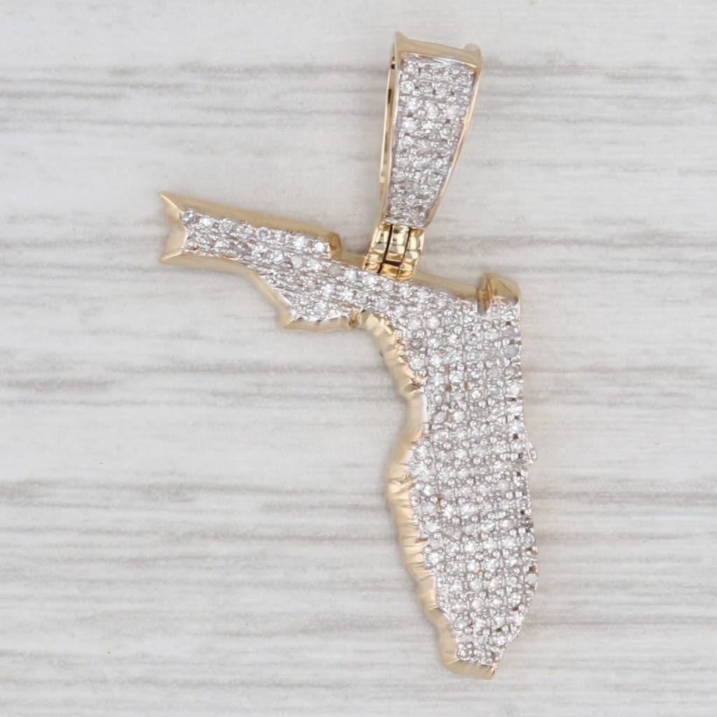 Light Gray Pave Diamond Florida Pendant 10k Yellow Gold Souvenir