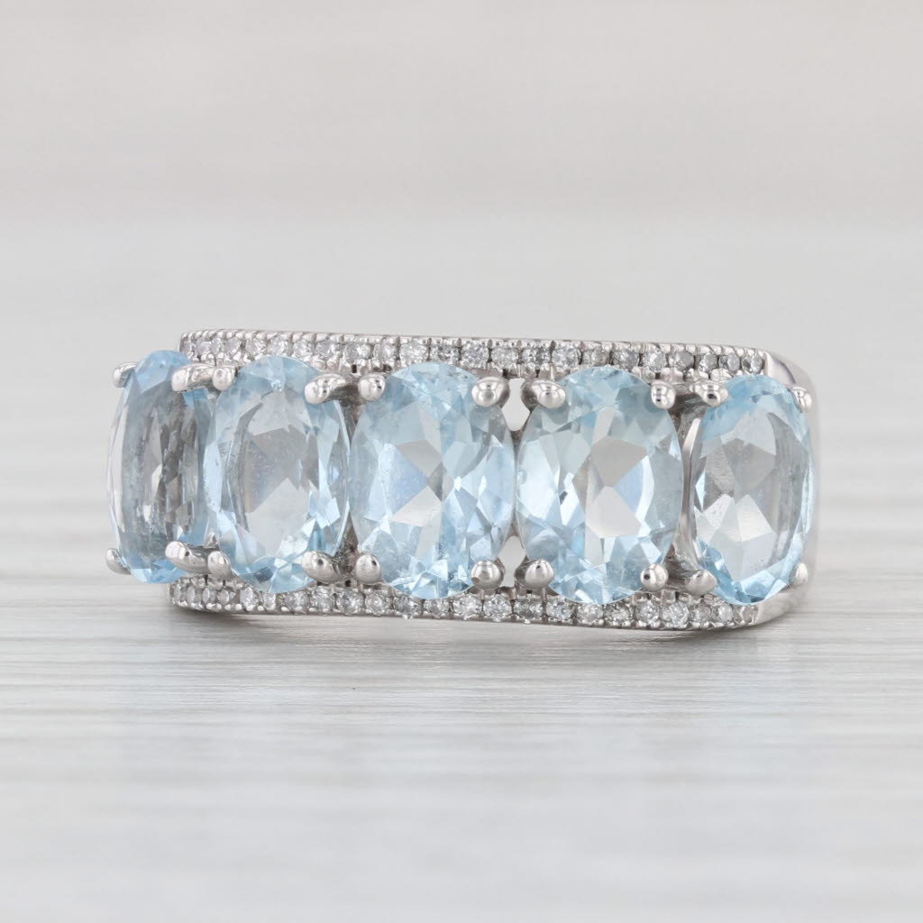 Light Gray 7.65ctw Aquamarine Diamond Ring 14k White Gold Size 7