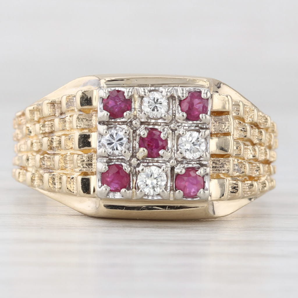Light Gray 0.35ctw Diamond Ruby Cluster Ring 14k Yellow Gold Size 8.75