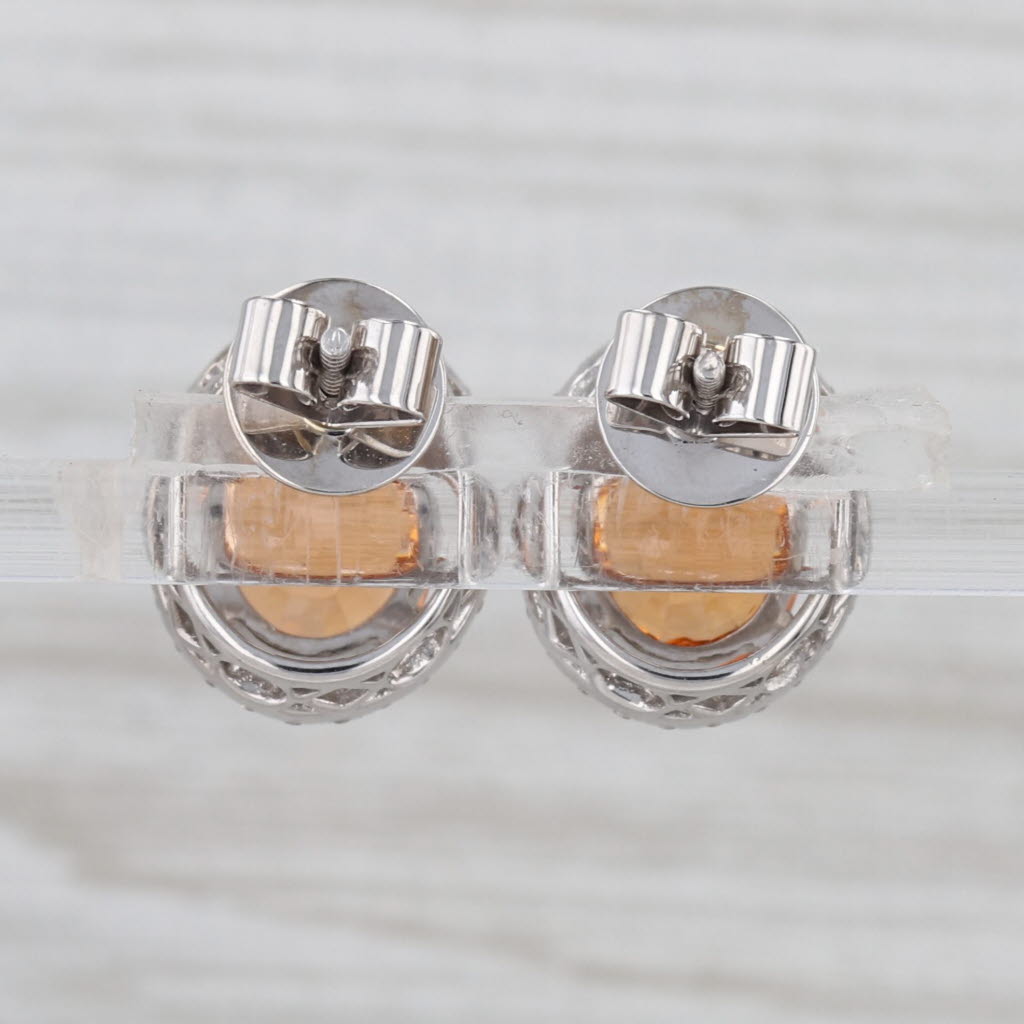 5.80ctw Spessarite Orange Garnet Diamond Halo Stud Earrings 14k White Gold