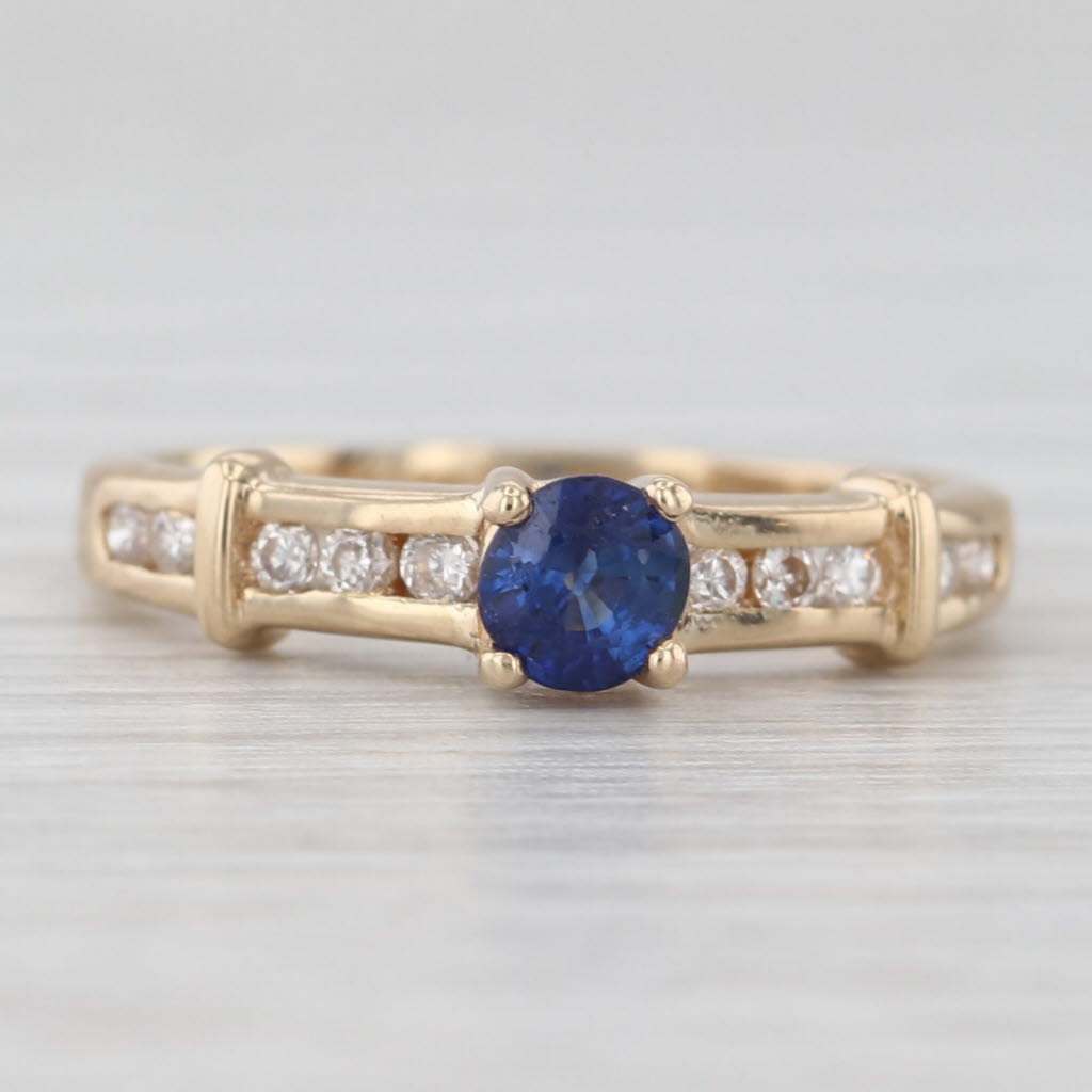 Light Gray 0.35ctw Blue Sapphire Diamond Ring 14k Yellow Gold Size 3.25