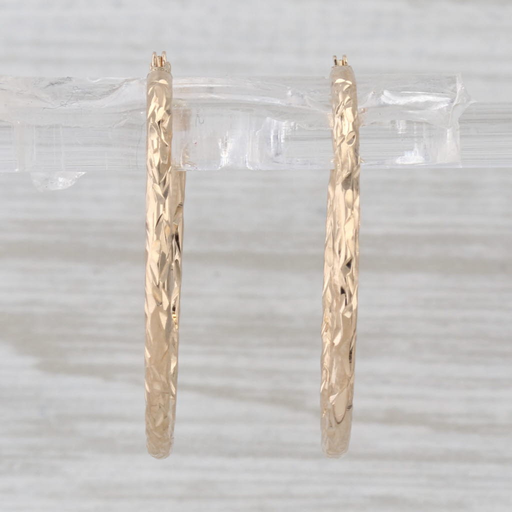 Patterned Hoop Earrings 10k Yellow Gold Snap Top Round Hoops
