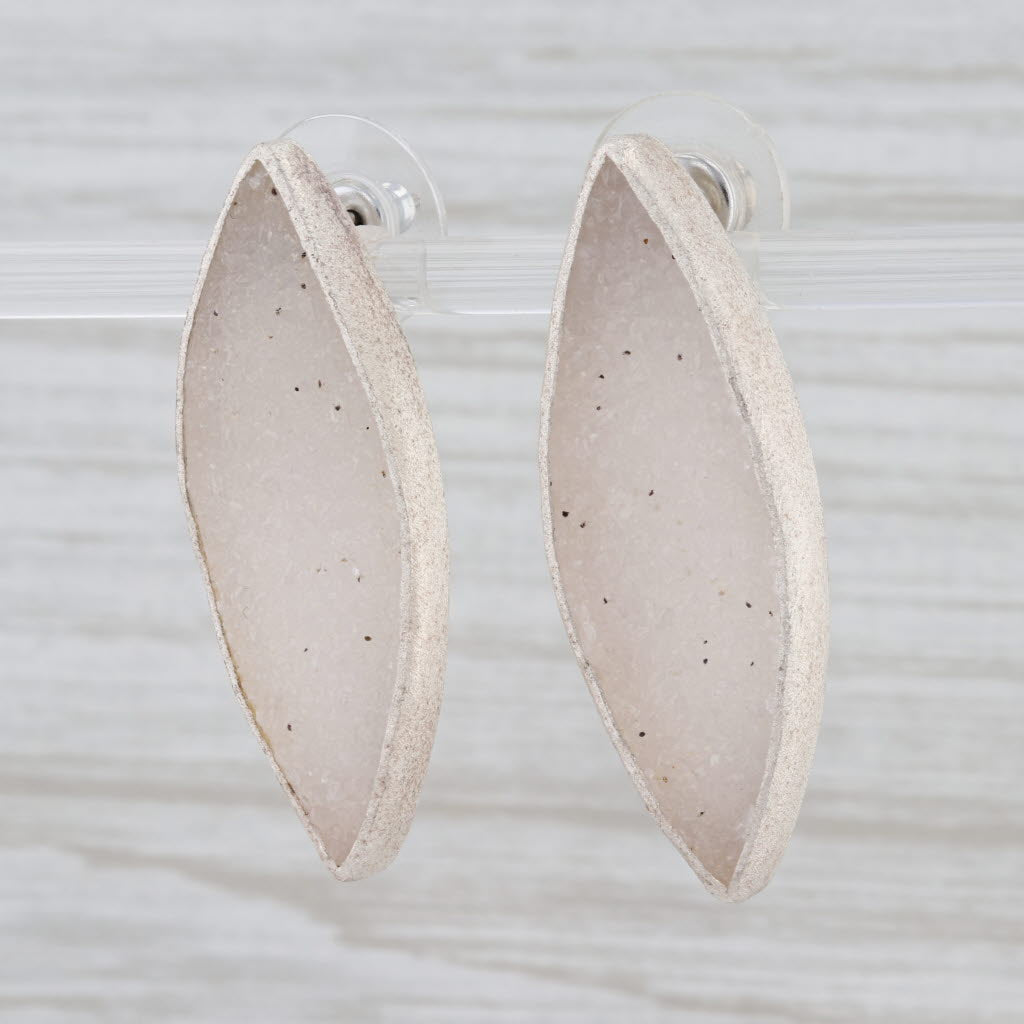 New Nina Wynn White Druzy Marquise Earrings Sterling Silver Statement Drops