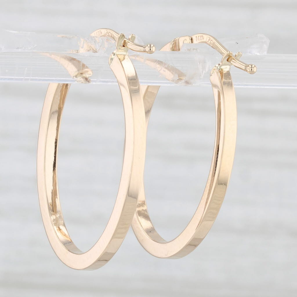 Light Gray New Oval Hoop Earrings 14k Yellow Gold Pierced Hoops Snap Top