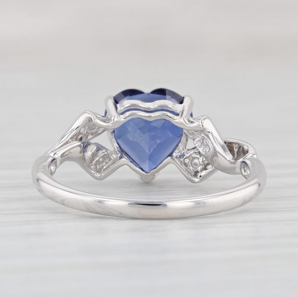 Light Gray 2.40ct Blue Lab Created Sapphire Heart Ring 10k Gold Size 7 Diamond Accents