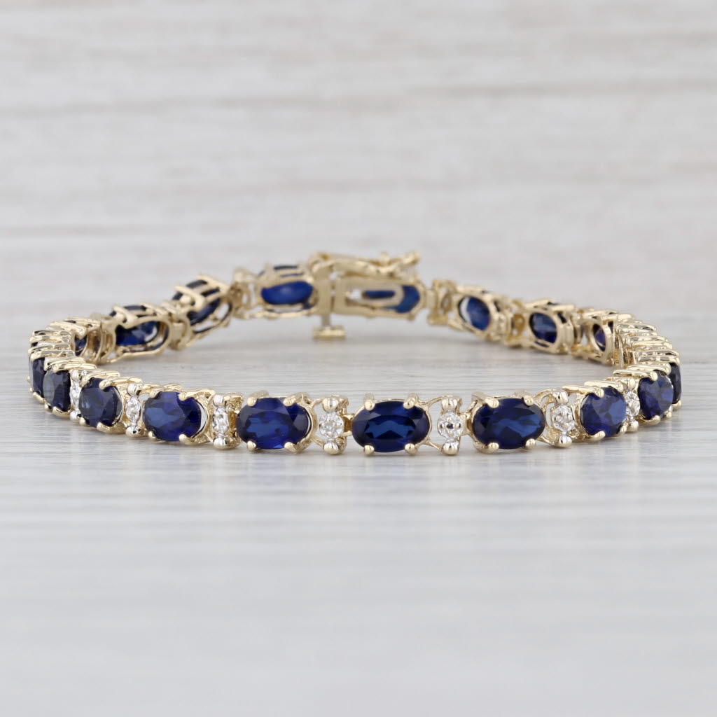 10.94ctw Lab Created Sapphire Diamond Tennis Bracelet 10k Yellow Gold 7" 4.6mm
