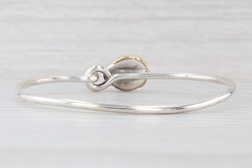 Light Gray Tiffany Scarab Bangle Bracelet w/ Pouch Box Sterling Silver 18k Gold 7"