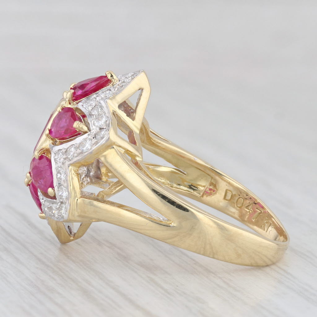 Light Gray 2.82ctw Ruby Diamond Flower Ring 18k Gold Size 7.75 Cocktail