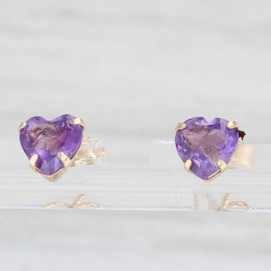 Light Gray 1.12ctw Amethyst Heart Stud Earrings 14k Yellow Gold