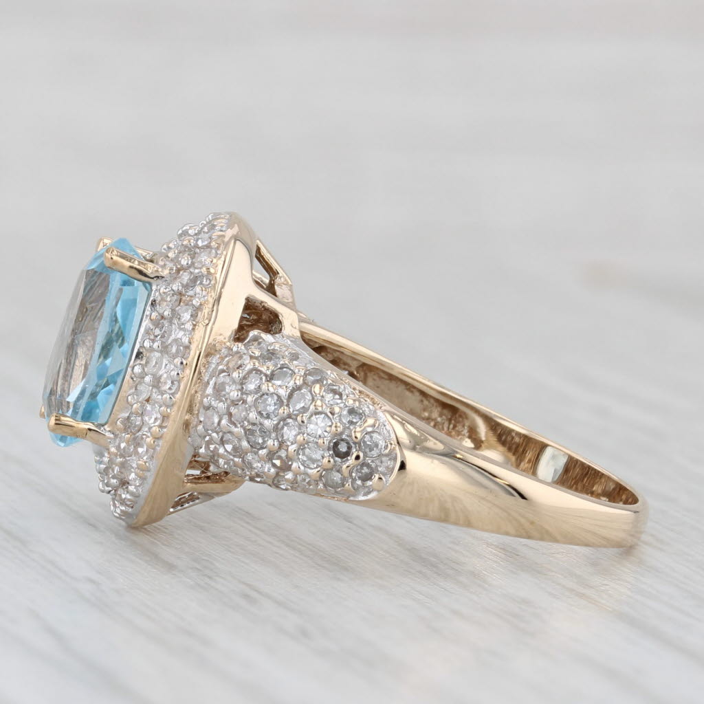 Light Gray 3.48ctw Blue Topaz Diamond Halo Ring 10k Yellow Gold Size 8