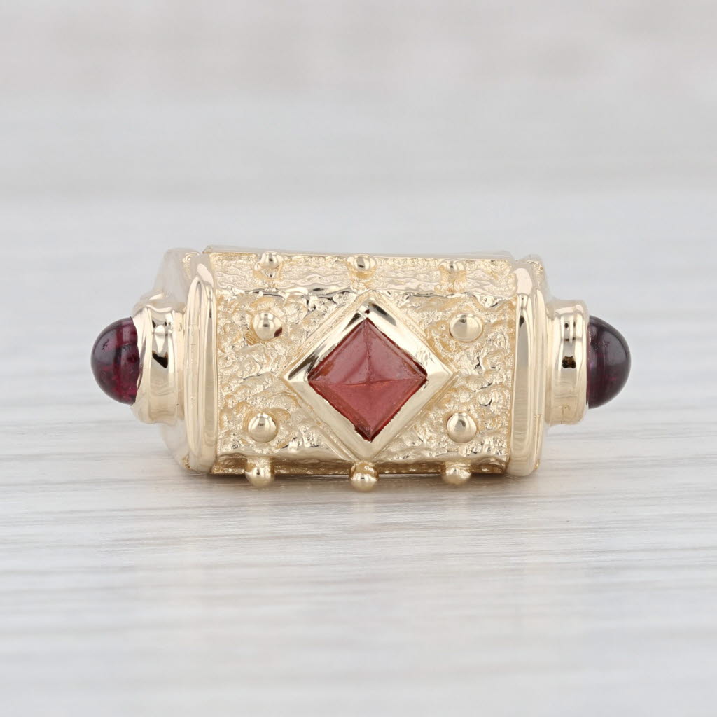 Light Gray Ornate Garnet Ring 14k Yellow Gold Size 5 Vintage Style Statement