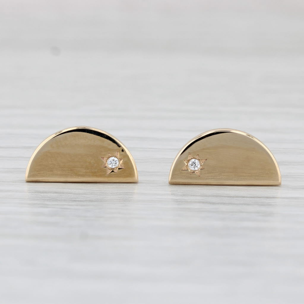 Light Gray New Half Moon Diamond Stud Earrings 14k Yellow Gold