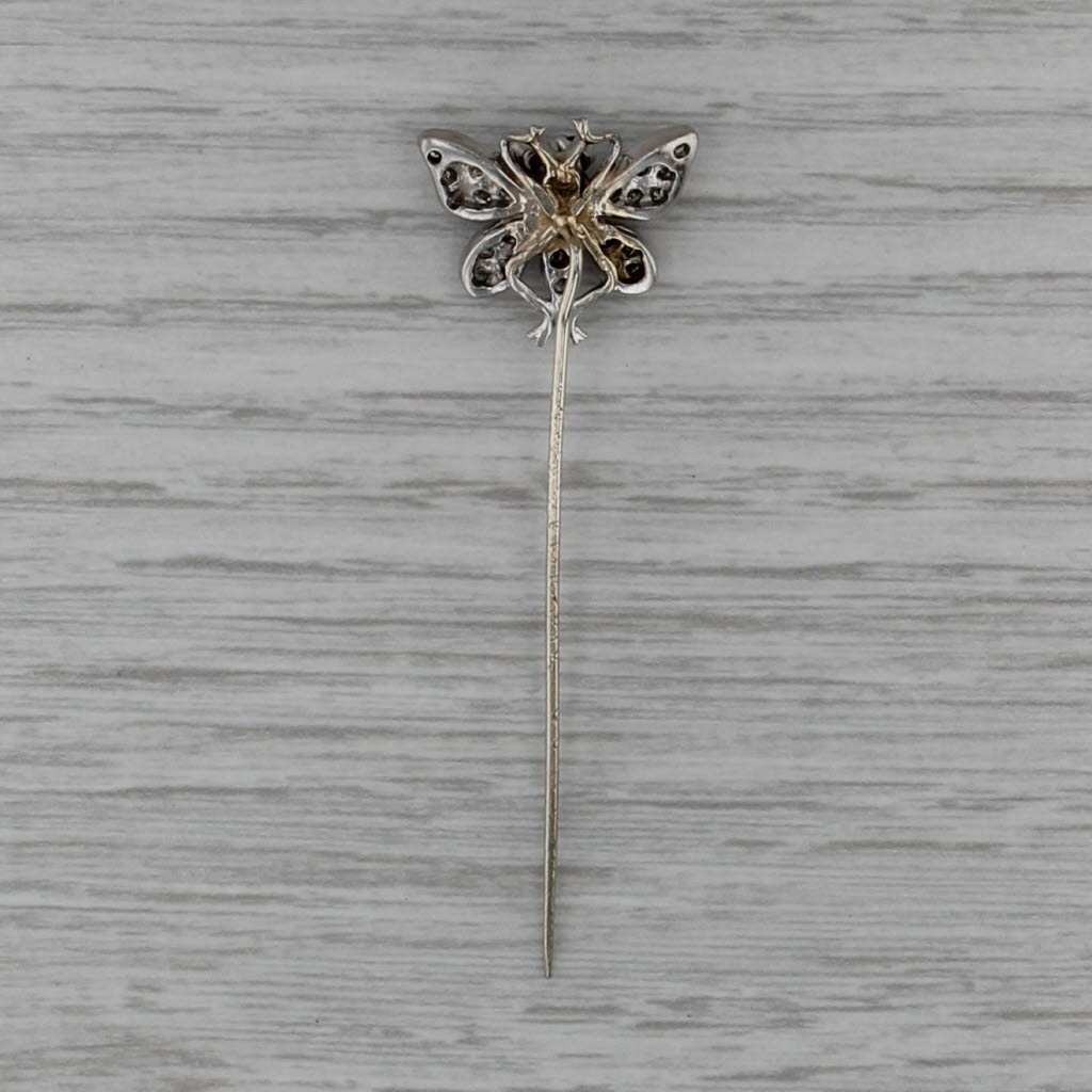 Vintage 0.43ctw Gemstone Butterfly Stickpin 12k Gold Diamond Sapphire Ruby