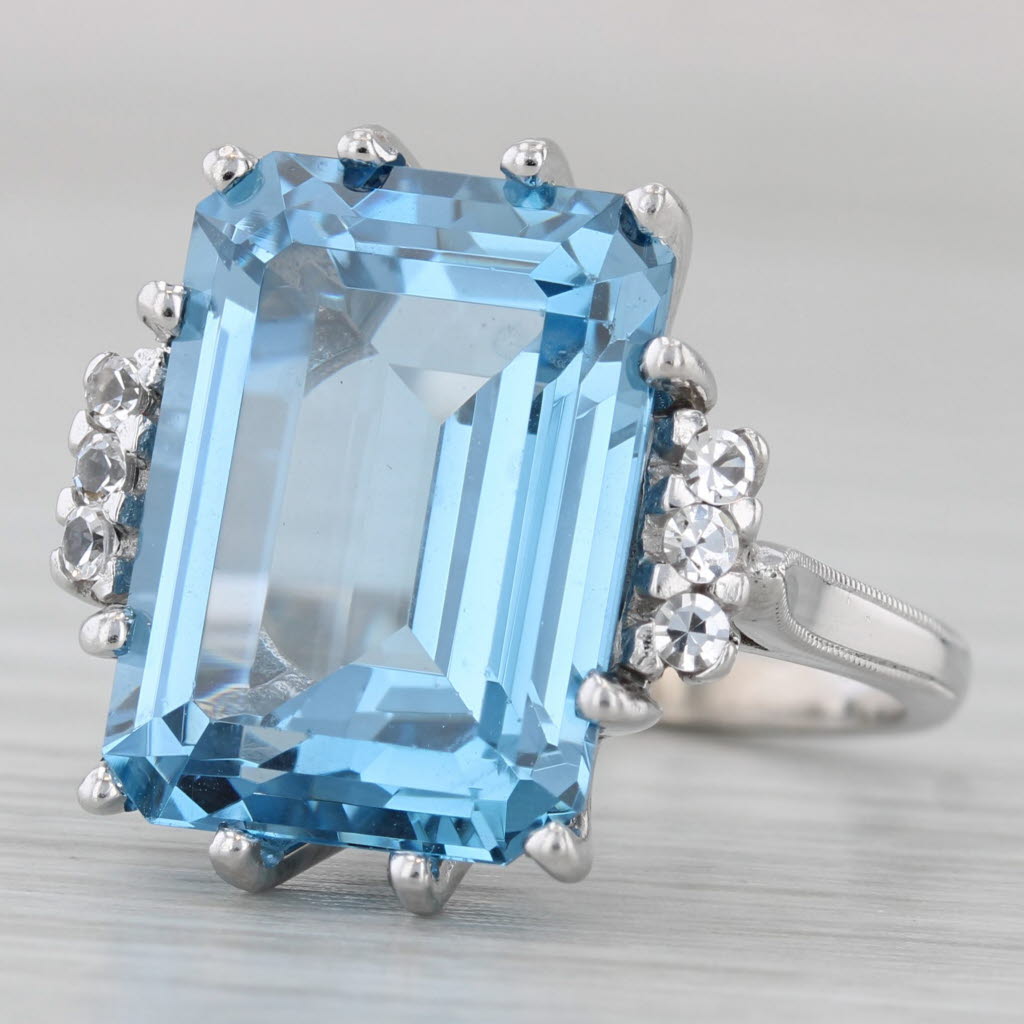 Gray 13.12ctw Lab Created Blue White Spinel Ring 10k White Gold Size 6.5