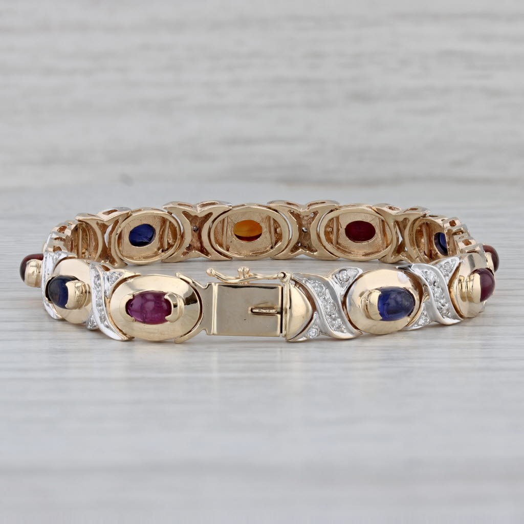 Gray Gemstone Bracelet 14k Yellow Gold 6.75" 8.1mm Diamond Iolite Ruby Citrine