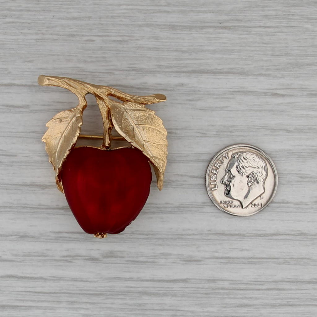 Napier Cherry Brooch Gold Toned Glass Statement Fashion Fruit Pin