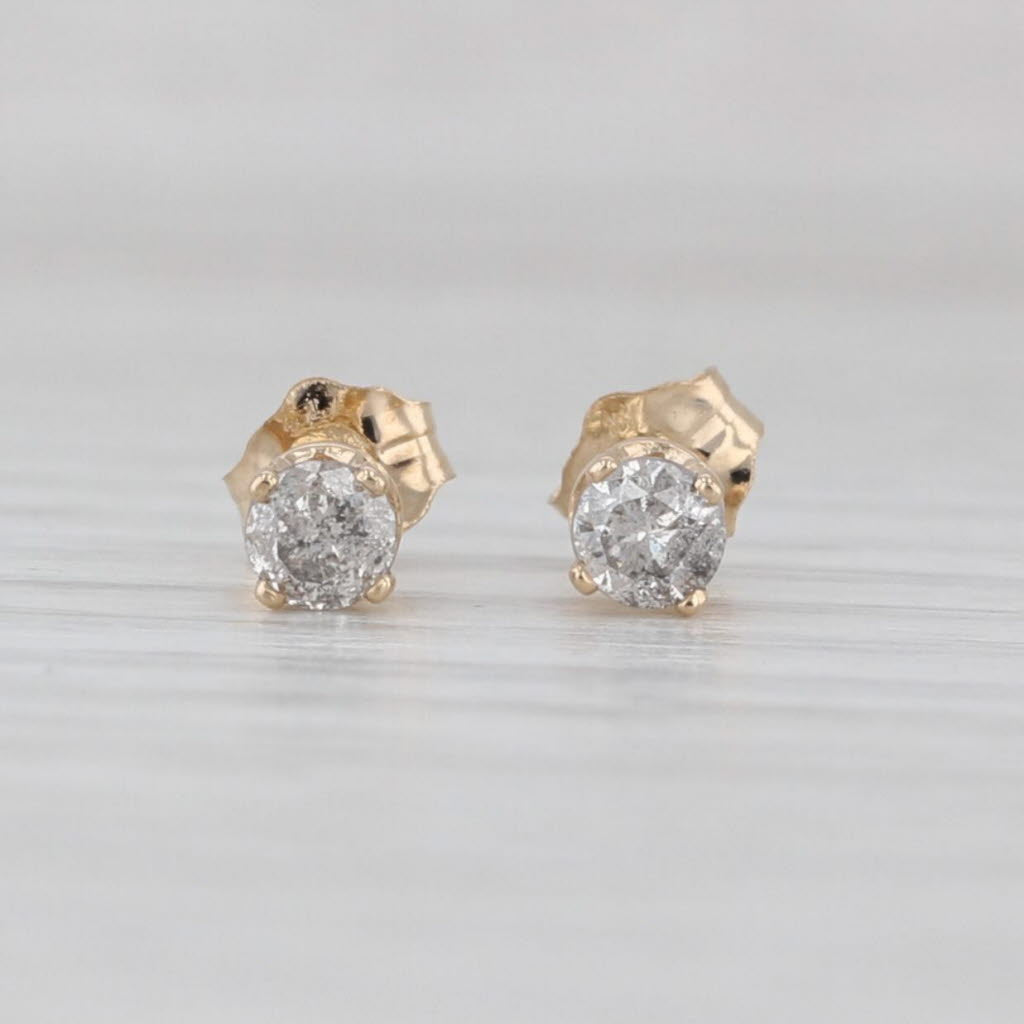Light Gray 0.20ctw Round Brilliant Diamond Solitaire Stud Earrings 14k Yellow Gold