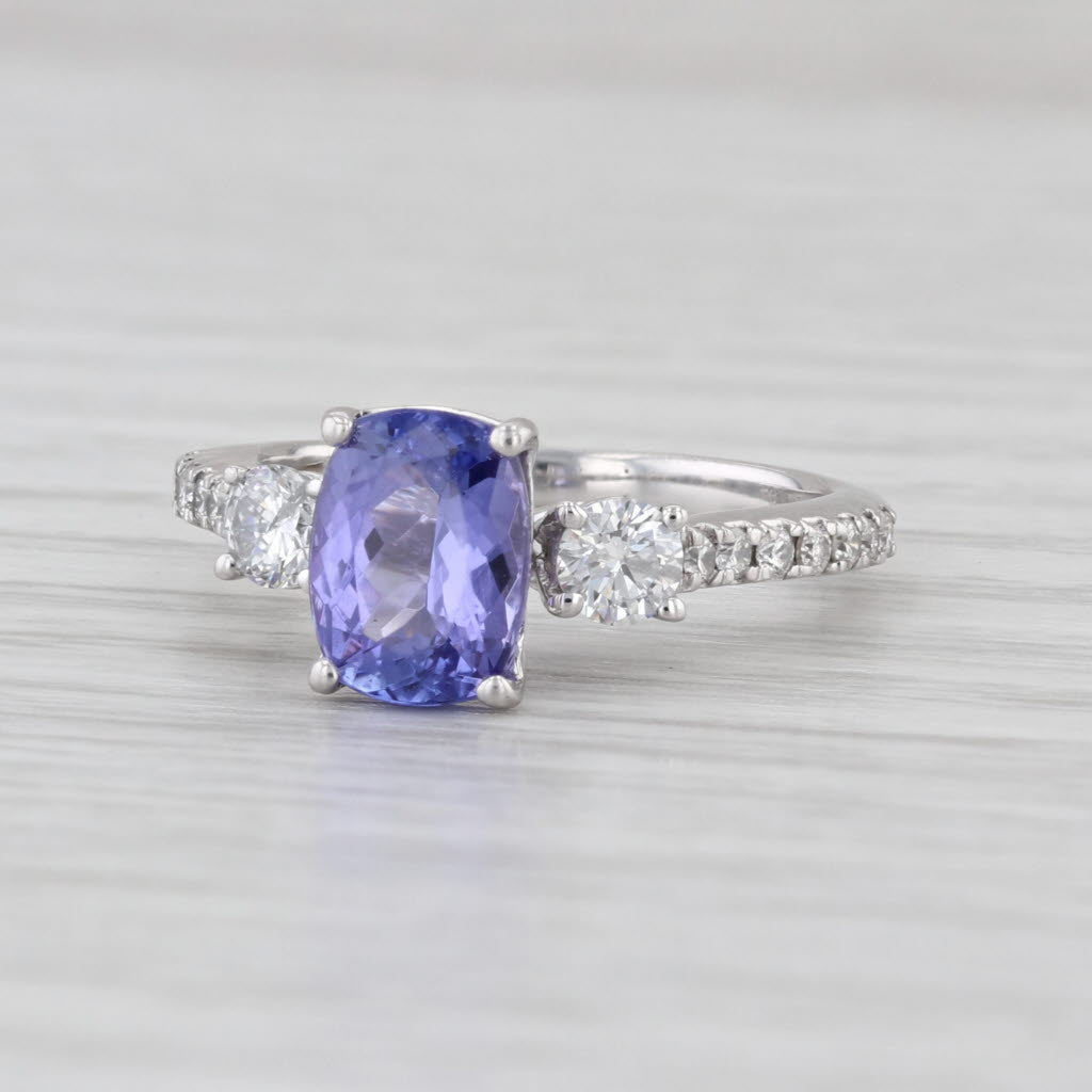 1.96ctw Cushion Tanzanite Diamond Ring 14k White Gold Size 5.5 Engagement