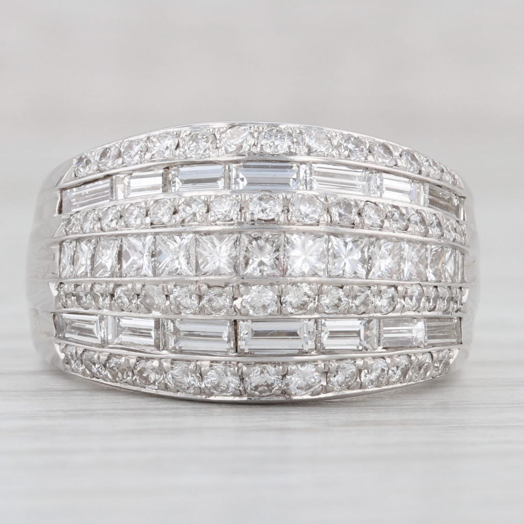 Light Gray 2.64ctw Diamond Band Ring 18k White Gold Size 8 Cocktail Multi-Band Design