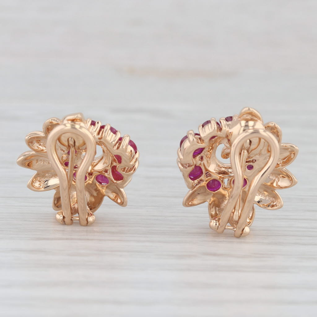 Light Gray 1.55ctw Ruby Flower Swirl Clip On Earrings 14k Yellow Gold Omega Backs