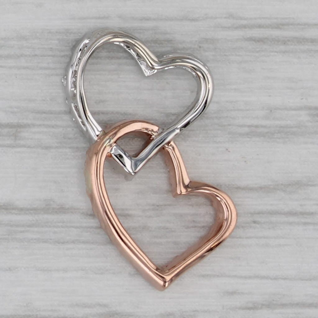 Gray 0.15ctw Diamond Interlocking Open Hearts Pendant 14k White Rose Gold