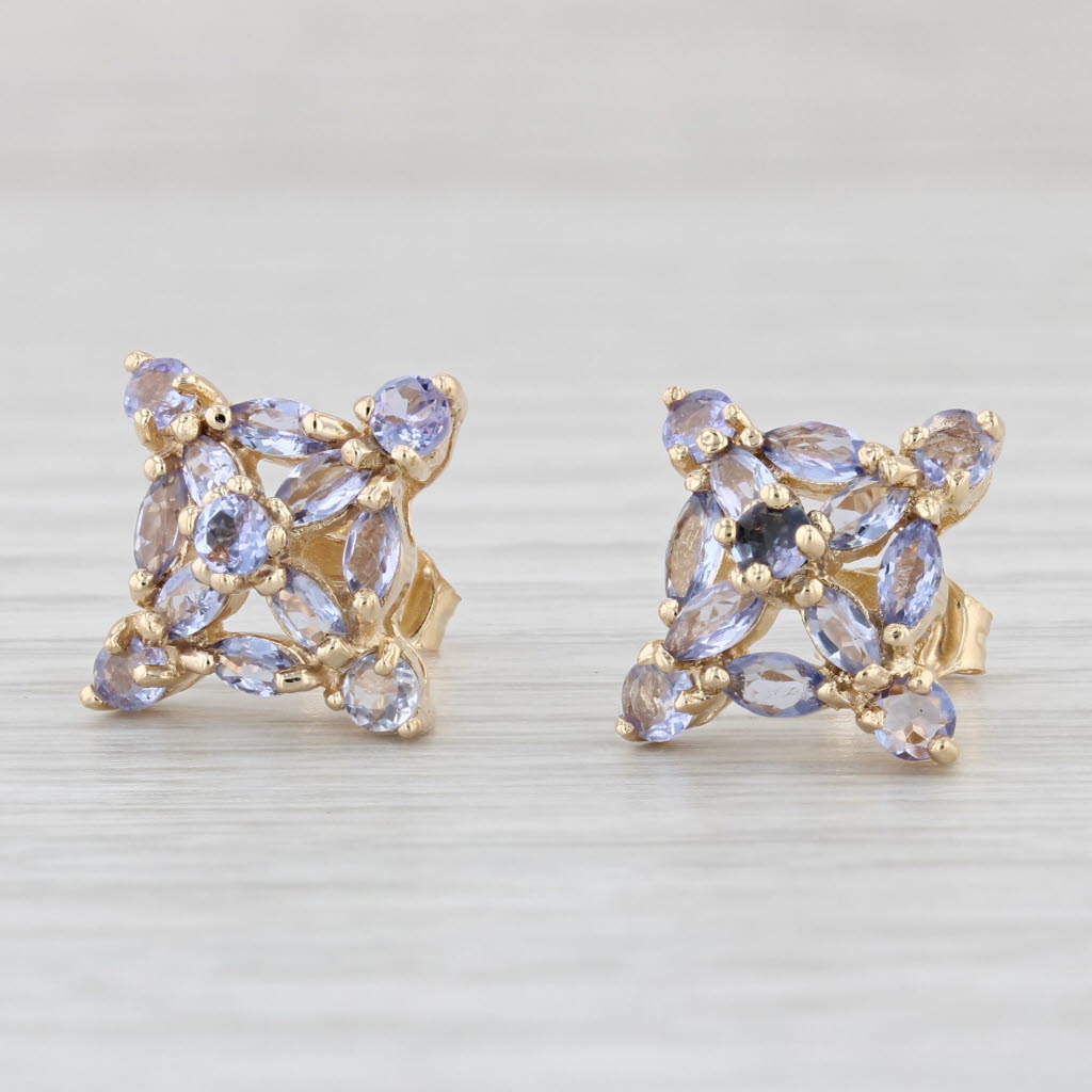 Light Gray 2ctw Tanzanite Cluster Stud Earrings 14k Yellow Gold