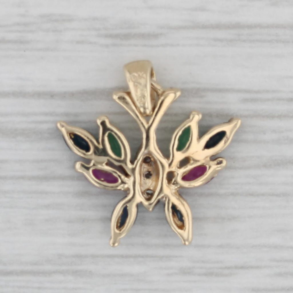 Gray 0.89ctw Gemstone Butterfly Pendant 10k Yellow Gold Ruby Emerald Sapphire Diamond