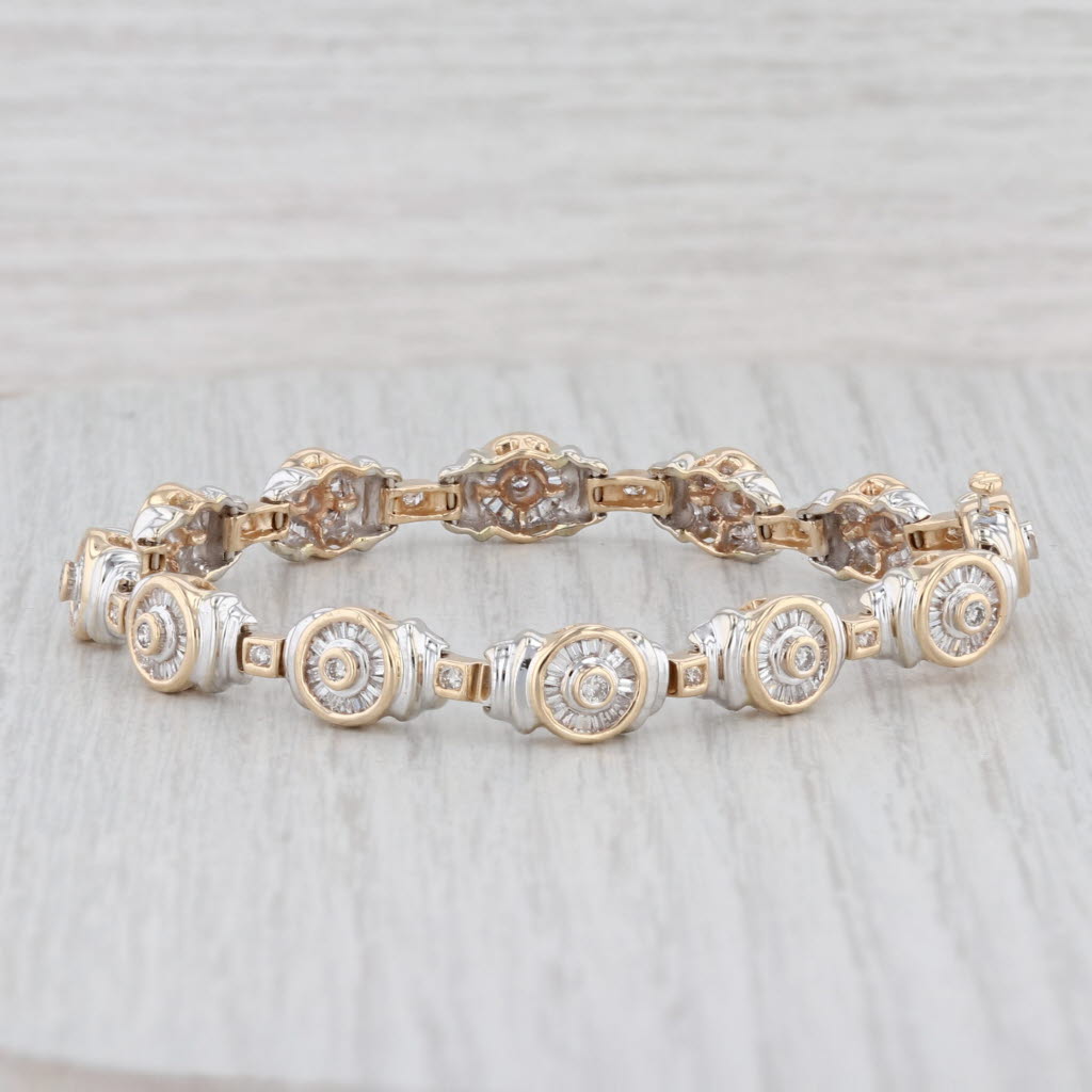 Light Gray 1.50ctw Diamond Halos Circle Link Bracelet 14k Gold 7.25" 8mm