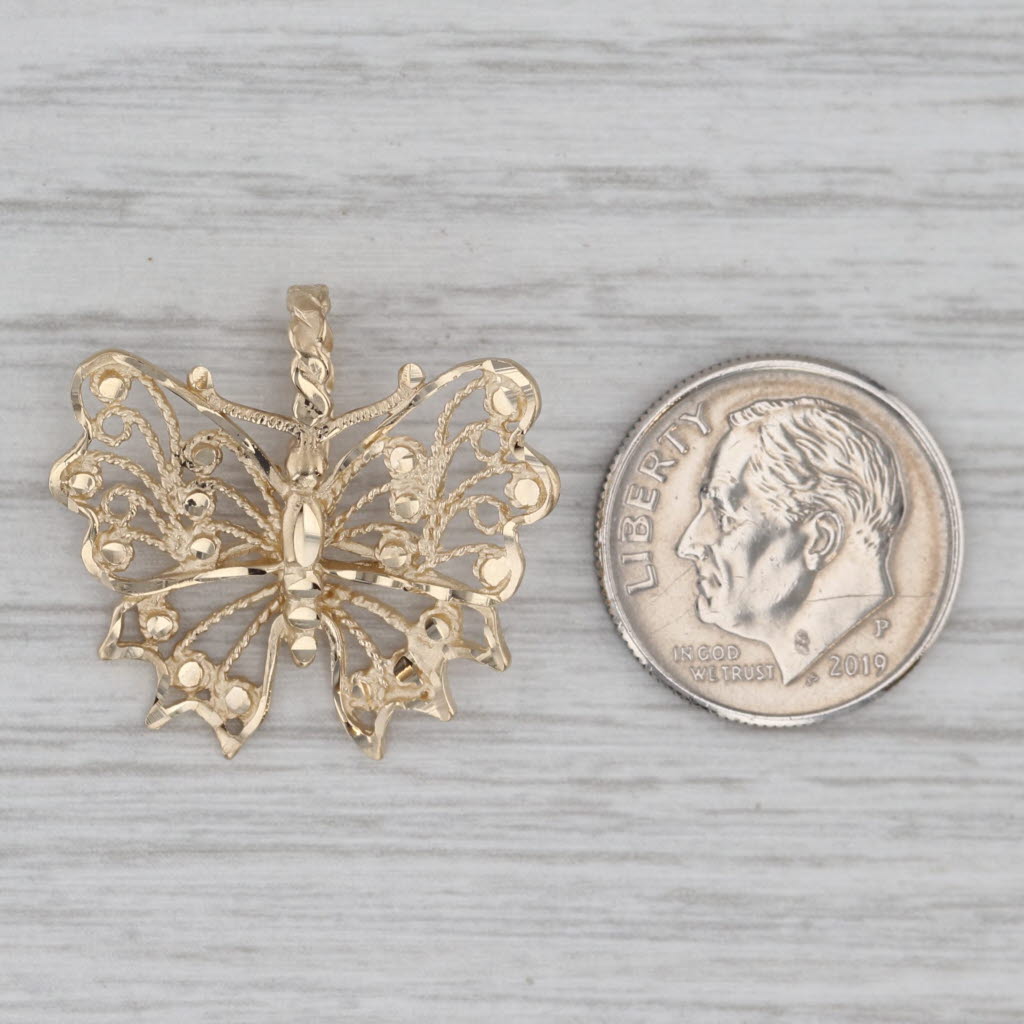 Gray Ornate Filigree Butterfly Pendant 14k Yellow Gold Michael Anthony