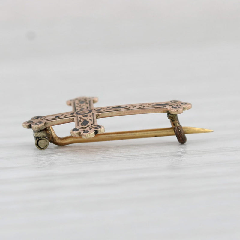 Light Gray Antique 1800s Cross Pin 8k Yellow Gold Small Ornate