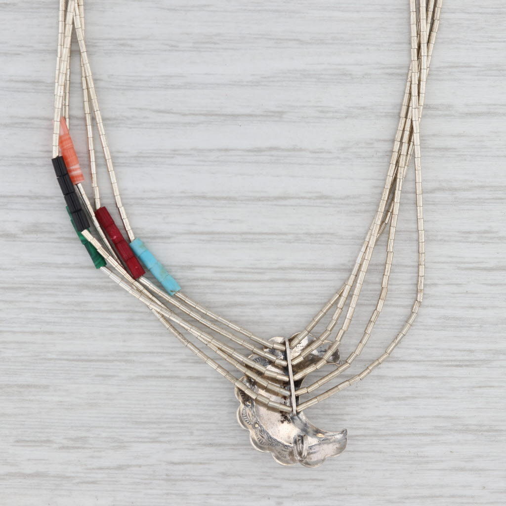 Light Gray Liquid Silver Bead Crescent Moon Necklace Sterling Silver Resin 22" Southwestern