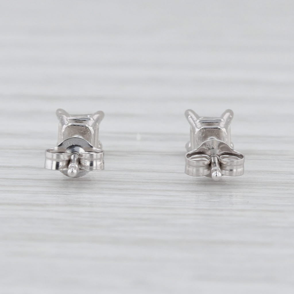 New 0.28ctw Princess Cut Diamond Solitaire Stud Earrings 14k White Gold Studs