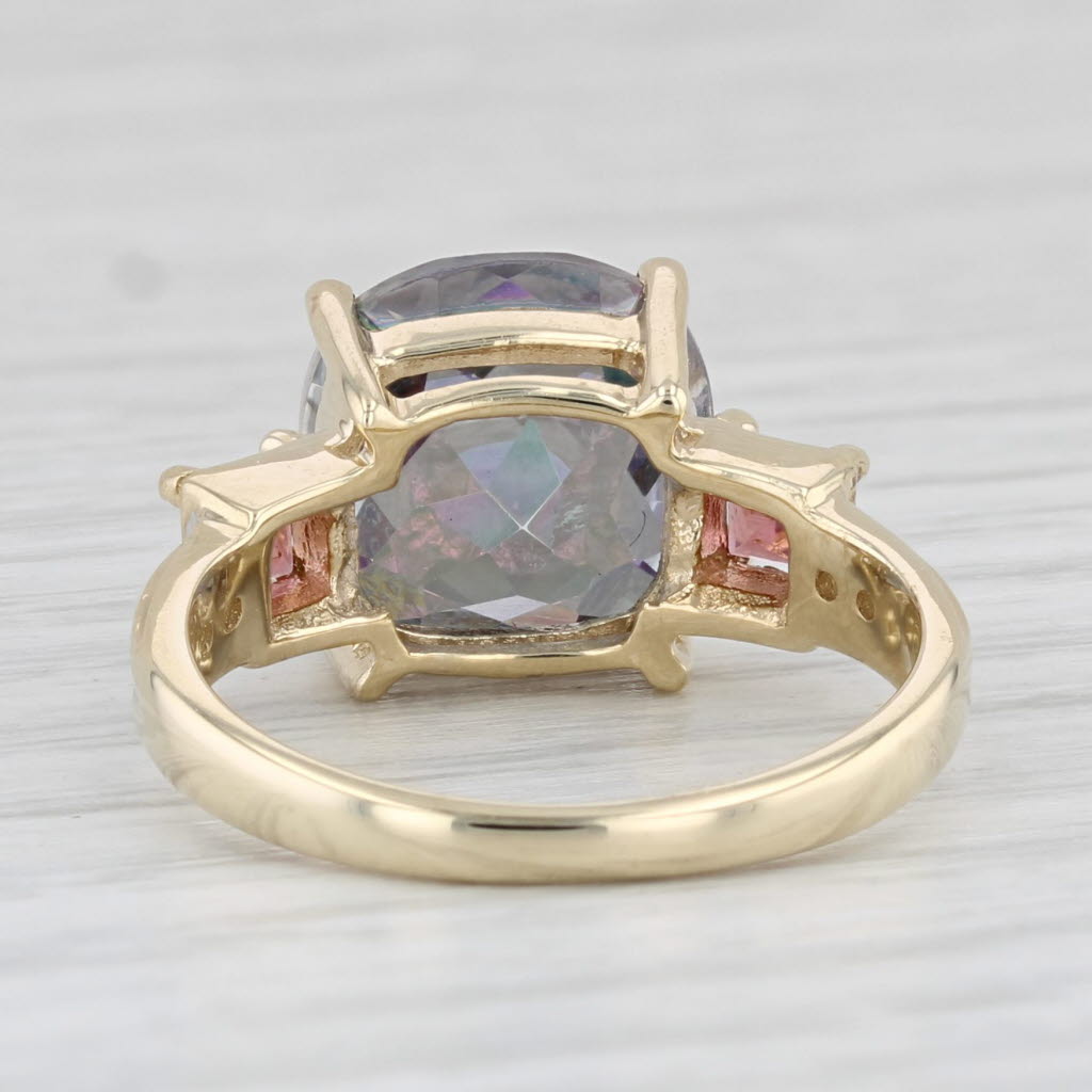 Light Gray 5.76ctw Mystic Topaz Pink Tourmaline Diamond Ring 10k Yellow Gold Size 6